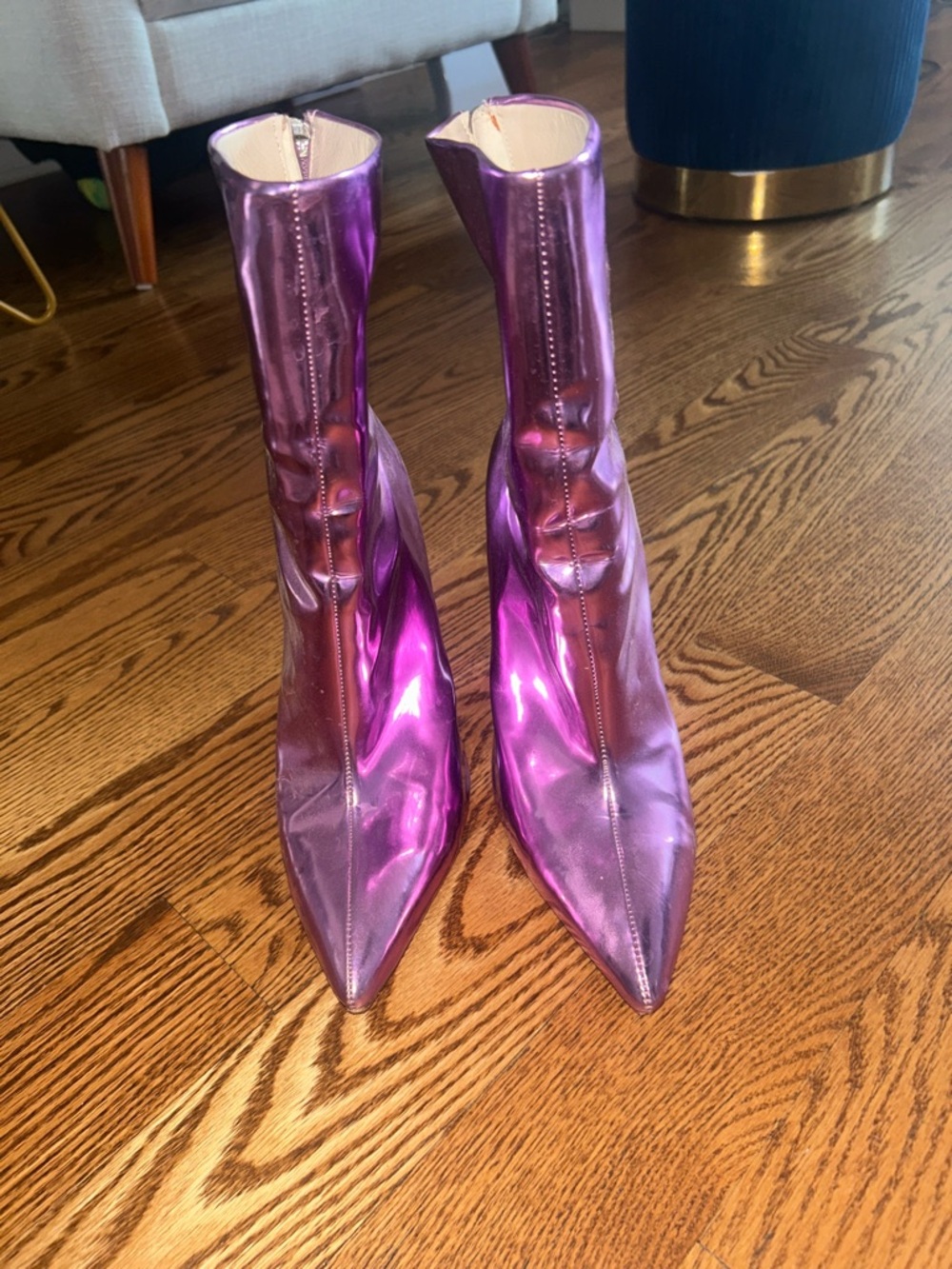 Metallic Purple Pointed-Toe Women's Ankle Boots